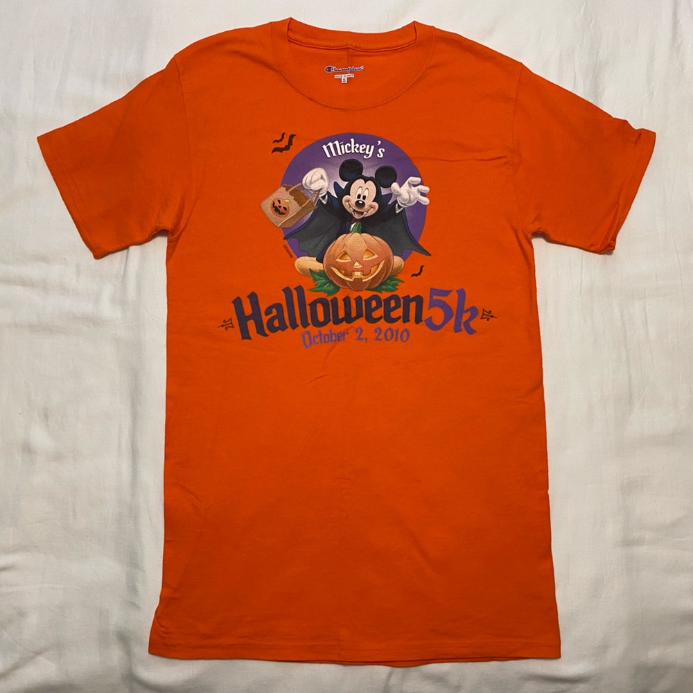 Disney Champion Orange Mickey’s Halloween 5K T-Shirt 2010 Unisex S Spooky Season